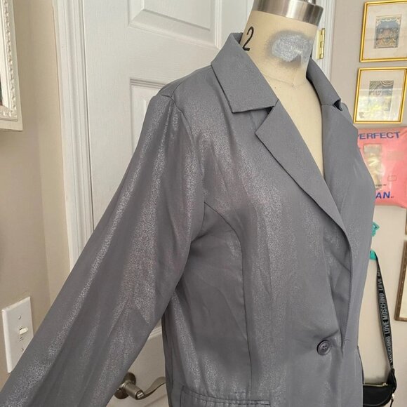 FOREVER 21 Gray SILVER matte Metallic Satin Blazer Slinky Jacket *SMALL* - Picture 2 of 6